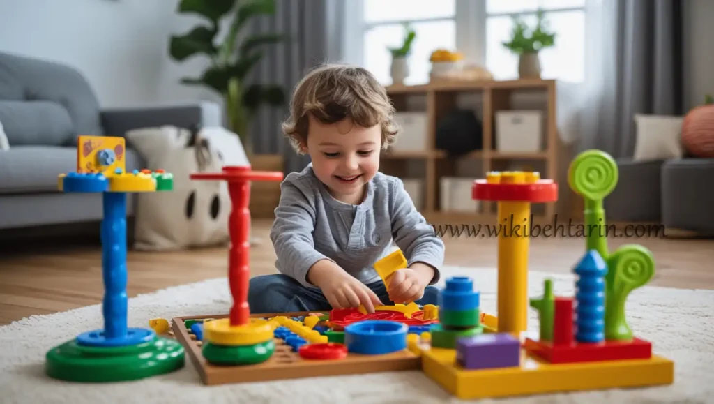 کودک در حال بازی با لگو و پازل و اسباب بازی برای تقویت مهارت های دست ورزی