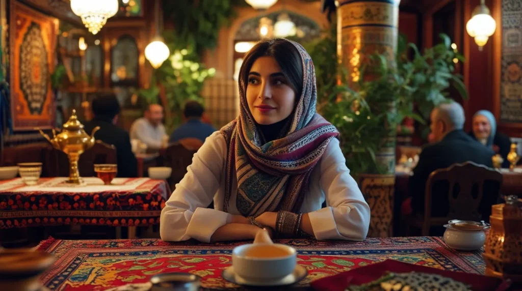 یک خانم ترک در بهترین رستوران سنتی در تبریز