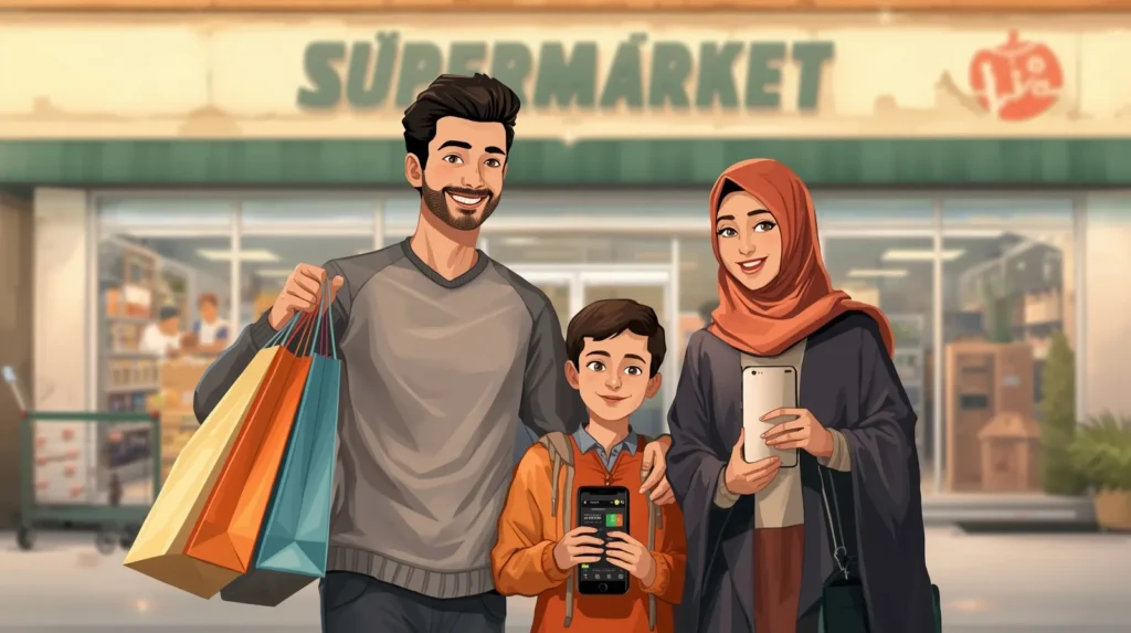 یک خانواده خوشحال در حال خرید